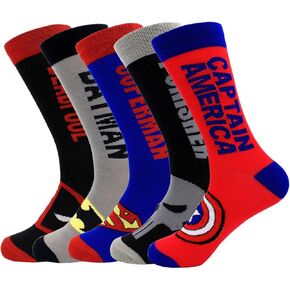 بويلي جوارب بتصميم الابطال الخارقين للرجال من 5 ازواج من القطن المجنون الملون المضحك لشخصيات الزفاف 10-13، متعددة الالوان، مقاس واحد, متعدد الألوان, مقاس واحد in Kuwait