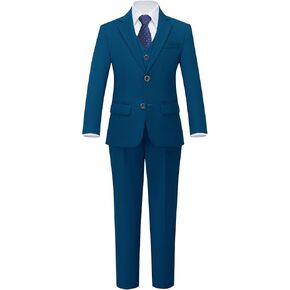 YND Boys 5 Piece Slim Fit Suit Set, Solid Formal Dresswear of Jacket Vest Pants Shirt and Tie