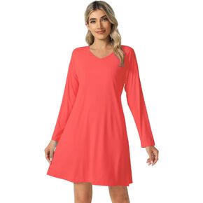 WiWi Bamboo Viscose Nightgowns for Women Long Sleeve Sleep Shirt Soft Sleepwear Ladies Nightshirts Pajamas S-XXL