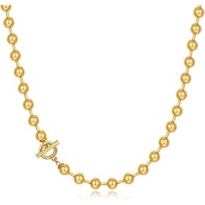 Statement Pearl Necklace for Women Vintage Pearl Strand Necklaces with Round Gold Beads Elegant Pearl Jewelry Gift Safe for Sensitive Skin