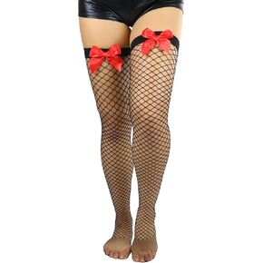 ToBeInStyle Women's Satin Bow Spandex Mini Diamond Net Thigh Hi
