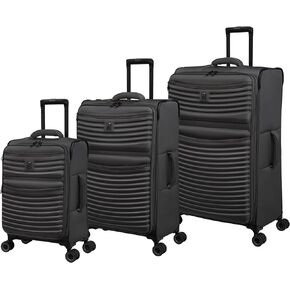 it luggage Precursor 3 Piece Softside Checked 8 Wheel Expandable Spinner, Charcoal, 3 Pc Set