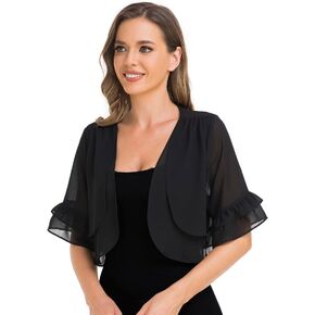 Womens Soft Chiffon Shrug Elegant Cardigans Open Front Half Sleeve Bolero Cardigan for Evening Dress