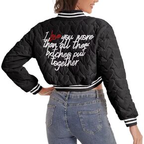 سترة نسائية مبطنة مطبوع عليها Love من Babyhealthy سترة منفوخة بأزرار سفلية كلاسيكية كاجوال معطف اسكواش in Kuwait