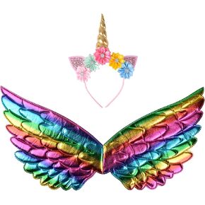 Creatoy Girls' Fairy Wings with Unicorn Headband for Toddler 2-7 Birthday Party Princess Dress Up Toys Everyday Play Favors in Saudi Arabia