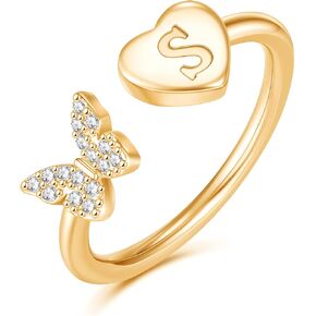 GLISHIVER Stackable Initial Rings for Women Girls, Rose Gold Plated Butterfly Capital Letter Initial Rings for Women Teens Girls Letter Rings Stackable Rings for Girls Teen Girls