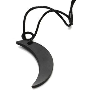 Karelian Heritage Shungite Pendant Moon Crescent | Natural Black Moon Shungite Stone Necklace for Women and Men | Spiritual Amulet for Chakra Balancing, Root Chakra Healing, Meditation