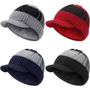 ساتينيور 4 قطع قبعة صغيرة محبوكة دافئة مبطنة بالصوف الحراري السميك بتصميم جمجمة للرجال والنساء, أحمر نبيذي وأزرق كحلي وأسود ورمادي داكن, مقاس واحد in Kuwait