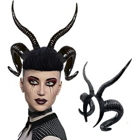 Moyubath Devil Horns Headband، أسود Maleficent Horns Antlers Gothic Steampunk Demon Horns Headband for Halloween يتوهم اللباس زي صور الدعائم