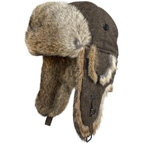 Winter Trapper Hat,100% Rabbit Fur Aviator Hat,Russian Trooper Hunting Ski Hat with Ear Flaps for Men & Women