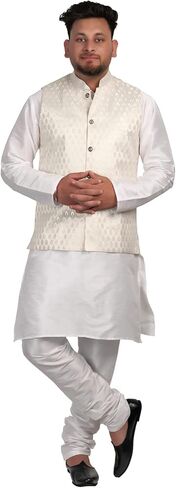 Kurta Waistcoat - White Kurta Pyjama For Men - Indian Ethnic Kurta Wear For Men - Indian Waist Coat - Mens Kurta Indian Wedding - Indian Mens Clothing (XL) in Kuwait