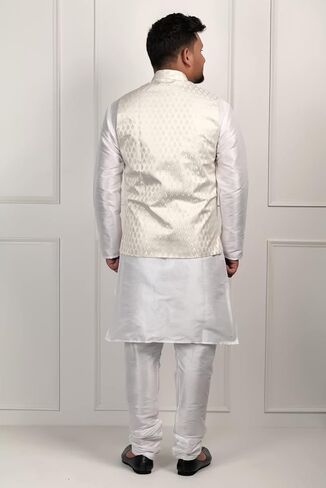 Kurta Waistcoat - White Kurta Pyjama For Men - Indian Ethnic Kurta Wear For Men - Indian Waist Coat - Mens Kurta Indian Wedding - Indian Mens Clothing (XL) in Kuwait