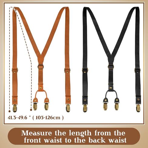 Ramede 2 Pcs Men's Leather Suspender with 4 Metal Clips Adjustable Y Back Solid Suspenders Elastic Tuxedo Suspenders Heavy Duty Work Suspenders for Men Groomsmen Wedding Gift in Saudi Arabia