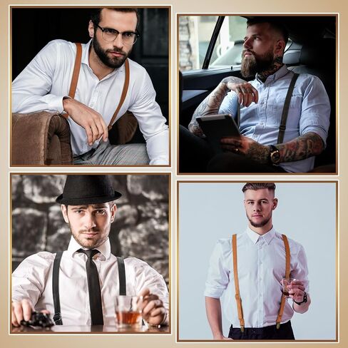 Ramede 2 Pcs Men's Leather Suspender with 4 Metal Clips Adjustable Y Back Solid Suspenders Elastic Tuxedo Suspenders Heavy Duty Work Suspenders for Men Groomsmen Wedding Gift in Saudi Arabia