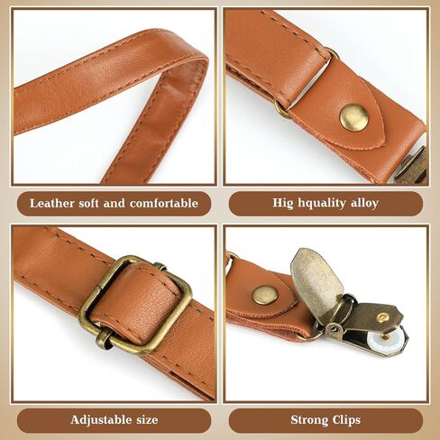 Ramede 2 Pcs Men's Leather Suspender with 4 Metal Clips Adjustable Y Back Solid Suspenders Elastic Tuxedo Suspenders Heavy Duty Work Suspenders for Men Groomsmen Wedding Gift in Saudi Arabia