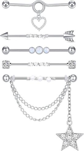 Briana Williams 14G الأقراط الصناعية الجراحية الصلب القلب ستار القمر استرخى ثقب المجوهرات الصناعية 1 1/2 بوصة 38 مم شريط صناعي ثقب الحديد الصناعي الفضي للنساء والرجال in Kuwait