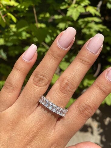 OPOMOMO الخلود خاتم الزفاف العصابات 18K الذهب الأبيض مطلي الزمرد قطع خاتم زركونيا مكعب للرجال والنساء in Kuwait