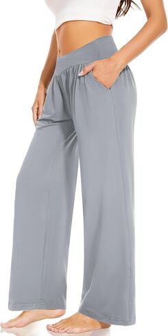 سراويل اليوغا النسائية واسعة الساق من SUNYAA، سراويل يوجا عالية الخصر فضفاضة ومريحة للاستراحة بالازو مع جيوب in Kuwait