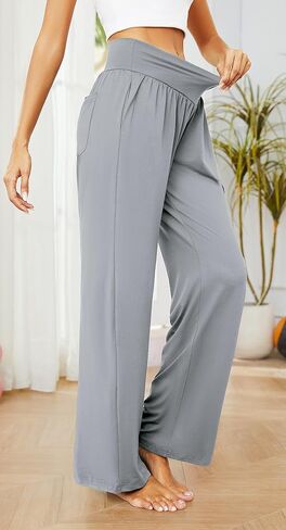 سراويل اليوغا النسائية واسعة الساق من SUNYAA، سراويل يوجا عالية الخصر فضفاضة ومريحة للاستراحة بالازو مع جيوب in Kuwait