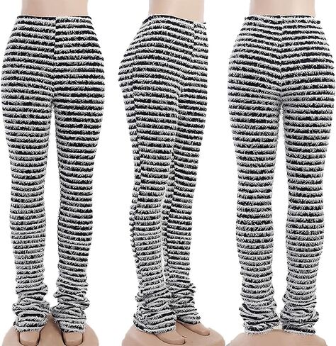 سراويل ضيقة نسائية من Molisry مكدسة غامضة محبوكة بخصر عالٍ بنطال رياضي مخطط بشراشيب 2023 in Kuwait