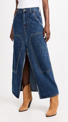 MOON RIVER Women's Front Slit Denim Midi Skirt in Saudi Arabia
