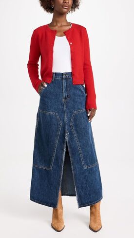 MOON RIVER Women's Front Slit Denim Midi Skirt in Saudi Arabia