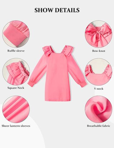 فساتين للفتيات فستان فانوس شبكي شفاف بأكمام طويلة للفتيات، فستان رصاص للفتيات من عمر 7 إلى 12 عامًا برقبة مربعة مكشكشة in Kuwait