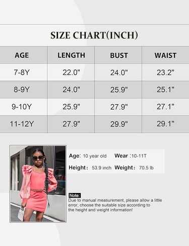 فساتين للفتيات فستان فانوس شبكي شفاف بأكمام طويلة للفتيات، فستان رصاص للفتيات من عمر 7 إلى 12 عامًا برقبة مربعة مكشكشة in Kuwait