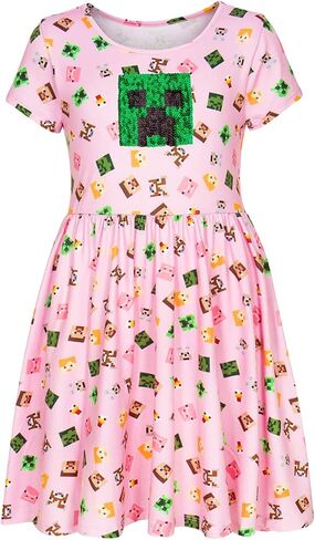 Minecraft Girl's Dress with Creeper Sequins for Little and Big Girls 4-16 in Saudi Arabia