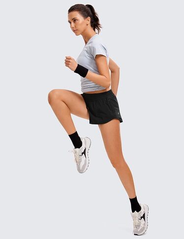 شورت جري نسائي من CRZ YOGA بخصر منخفض 2.5 بوصة - بطانة شبكية سريعة الجفاف للتمارين الرياضية مع جيب بسحاب in Kuwait