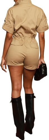 ZonJie ثوب فضفاض من الدنيم للنساء صيفي مثير من الجينز للنساء أنيق بأزرار للأسفل من قماش الدنيم ثوب فضفاض قصير وزرة السراويل in Kuwait