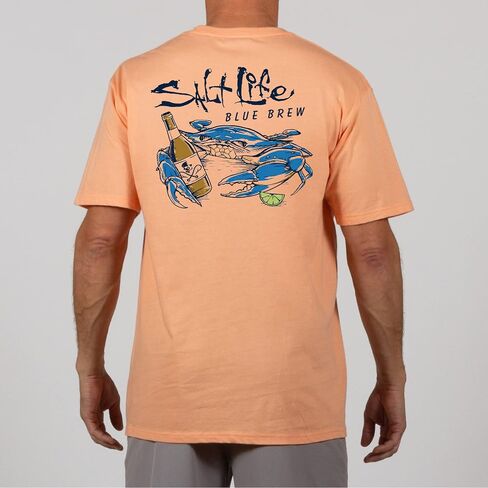 Salt Life Men's Blue Brew Crab Short Sleeve Classic Fit Shirt in Saudi Arabia
