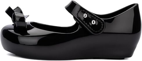mini melissa Ultragirl Bow Mary Jane Flats for Toddlers and Babies - Comfortable & Cute Peep Toe Jelly Flat Shoes with Transparent Upper and Small Bow for Little Girls, Black, 9 in Kuwait