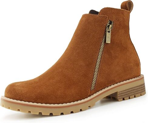 Hawkwell Women's Suede Leather Low Heel Zipe up Ankle Boots in Kuwait