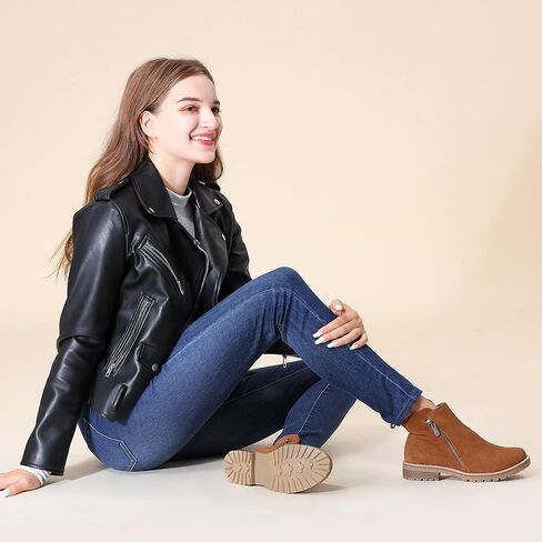 Hawkwell Women's Suede Leather Low Heel Zipe up Ankle Boots in Kuwait