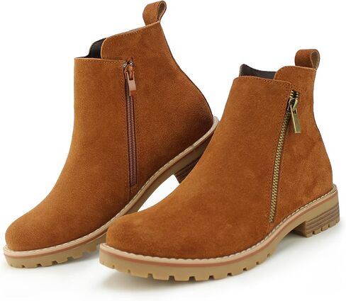 Hawkwell Women's Suede Leather Low Heel Zipe up Ankle Boots in Kuwait