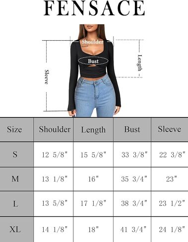 تي شيرت نسائي من FENSACE بأكمام طويلة ومكشكش ومكشكش وذو قصة ضيقة in Kuwait