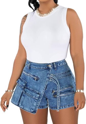 cu4eve Denim Mini Skirts for Women Summer Sexy Stretchy High Waisted Jean Shorts Plus Size in Kuwait