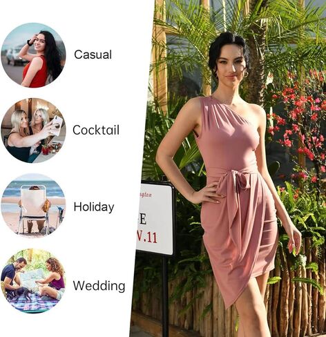 فستان YUNDAI نسائي صيفي أنيق بكتف واحد مكشكش مثير لحفلات الكوكتيل in Kuwait