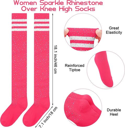 Apoway 4 Pairs Women Sparkle Rhinestone Over Knee High Socks Glitter Stockings Rhinestone High Boot Socks in Kuwait