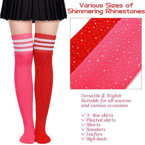 Apoway 4 Pairs Women Sparkle Rhinestone Over Knee High Socks Glitter Stockings Rhinestone High Boot Socks in Kuwait