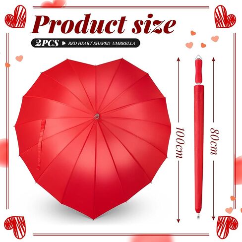 Dunzy 2 Pcs Forever Love Parasol Red Heart Umbrella for Valentine Large Cute Umbrella Valentine Wedding, Engagement and Photo Props Rain Stick in Saudi Arabia