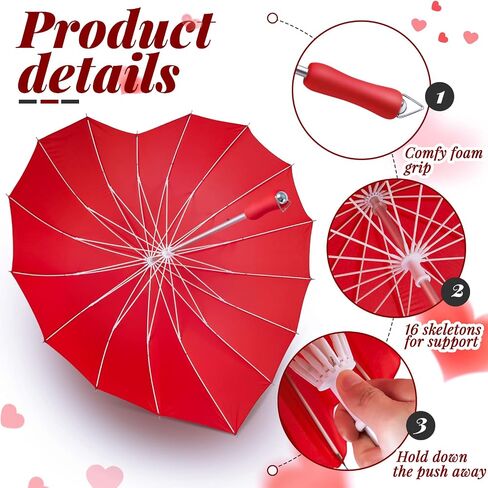 Dunzy 2 Pcs Forever Love Parasol Red Heart Umbrella for Valentine Large Cute Umbrella Valentine Wedding, Engagement and Photo Props Rain Stick in Saudi Arabia