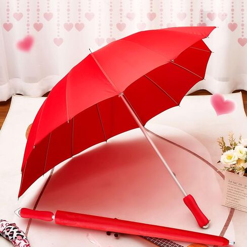 Dunzy 2 Pcs Forever Love Parasol Red Heart Umbrella for Valentine Large Cute Umbrella Valentine Wedding, Engagement and Photo Props Rain Stick in Saudi Arabia