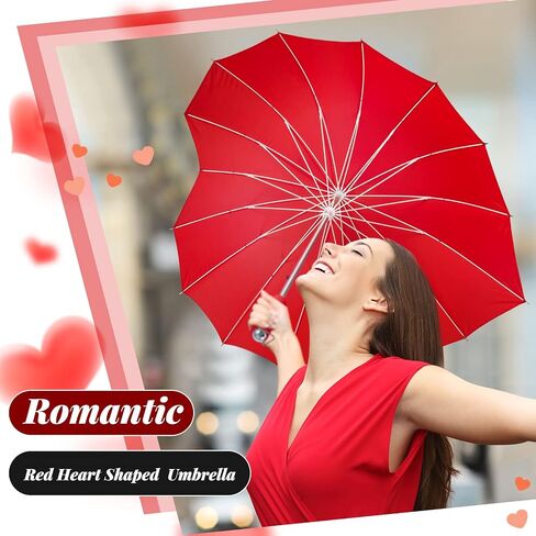 Dunzy 2 Pcs Forever Love Parasol Red Heart Umbrella for Valentine Large Cute Umbrella Valentine Wedding, Engagement and Photo Props Rain Stick in Saudi Arabia