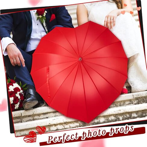 Dunzy 2 Pcs Forever Love Parasol Red Heart Umbrella for Valentine Large Cute Umbrella Valentine Wedding, Engagement and Photo Props Rain Stick in Saudi Arabia