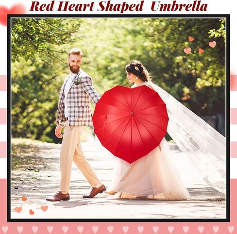 Dunzy 2 Pcs Forever Love Parasol Red Heart Umbrella for Valentine Large Cute Umbrella Valentine Wedding, Engagement and Photo Props Rain Stick in Saudi Arabia