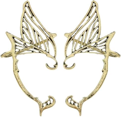 2Pcs Gothic Piercing Elf Ear Cuff Wrap Stud Earring, Hollowed Cat Ear Wrap Pierced Fake Earrings Vintage Costume Cosplay Punk Jewelry for Teen Womens Girls in Kuwait
