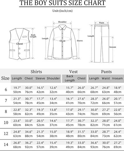 A&J DESIGN Boys 6-Piece Formal Suit Set with Dress Shirts, Vest, Pants, Tie, Bowtie and Pocket Square in Kuwait