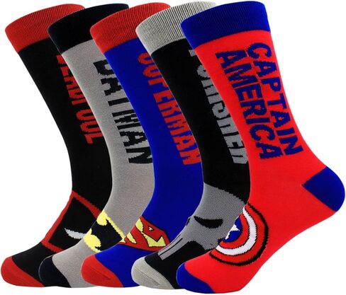 بويلي جوارب بتصميم الابطال الخارقين للرجال من 5 ازواج من القطن المجنون الملون المضحك لشخصيات الزفاف 10-13، متعددة الالوان، مقاس واحد, متعدد الألوان, مقاس واحد in Kuwait